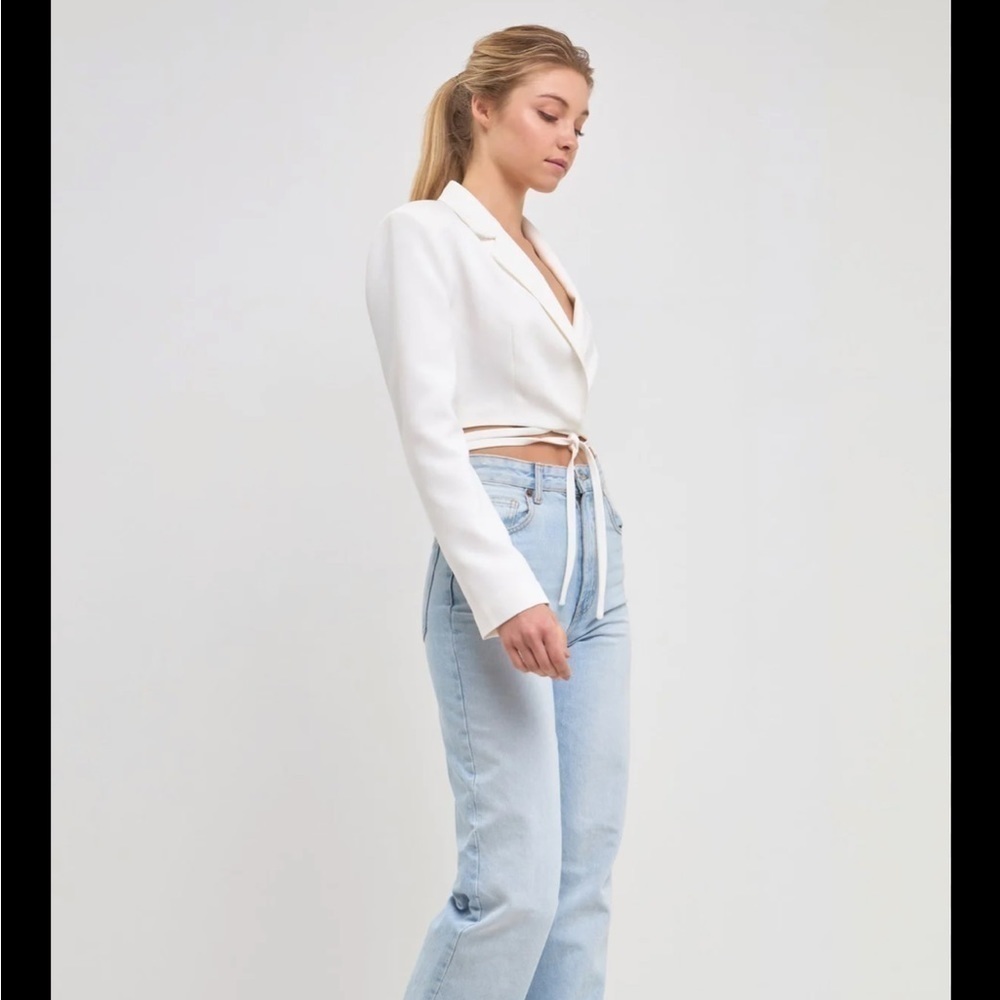 GREY LAB CROPPED BLAZER WITH TIE DETAIL white - Picture 5 of 11